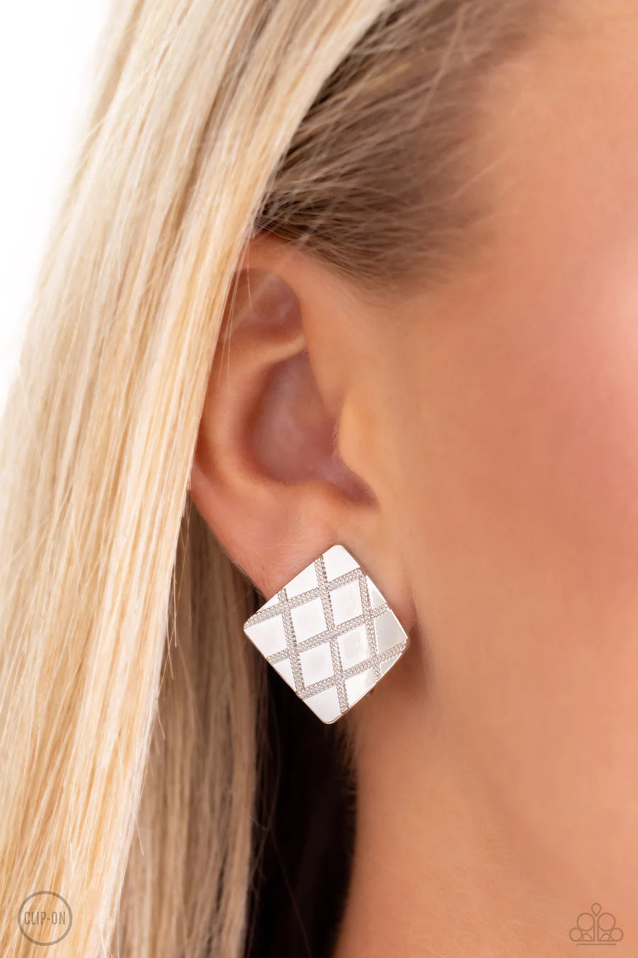 Paparazzi - Plaid and Simple - Silver Clip-On Earrings